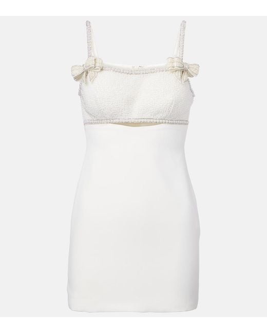 Self-Portrait White Faux Pearl-Embellished Crepe Minidress