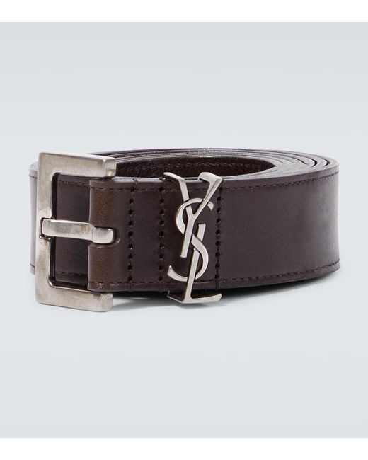 Saint Laurent Brown Cassandre Leather Belt for men
