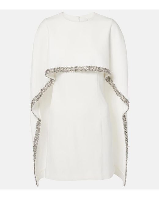 Roland Mouret White Caped Embellished Satin Minidress