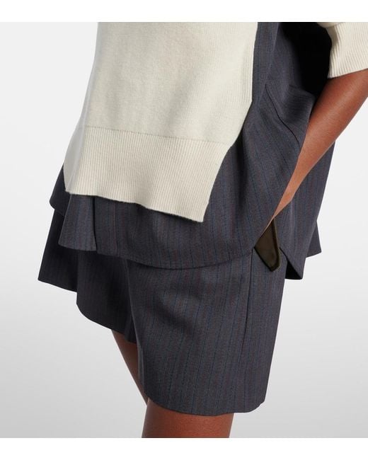 Sacai White Striped Layered Wool Sweater