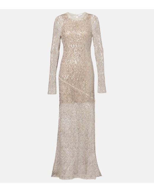 Brunello Cucinelli Natural Paillette Net Knit Long-Sleeve Maxi Dress