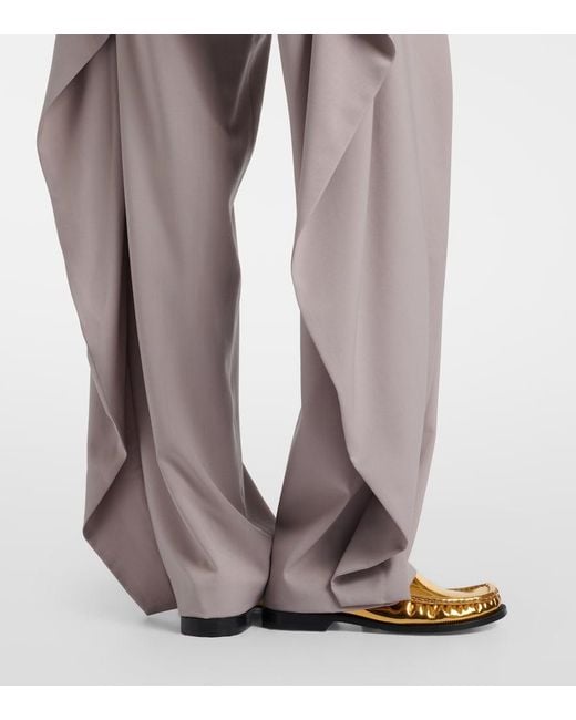 Loewe Natural Draped Wool Wide-Leg Pants