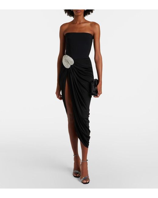 David Koma Black Embellished Draped Wool-Blend Corset Dress