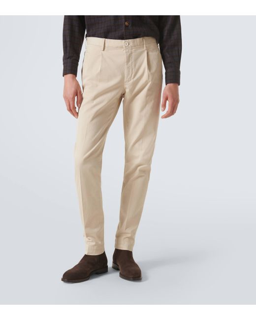 Incotex Natural Pleated Cotton Tapered Pants for men