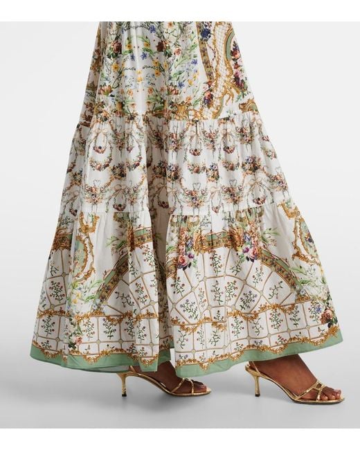 Camilla Metallic Floral Ruffled Cotton Maxi Dress