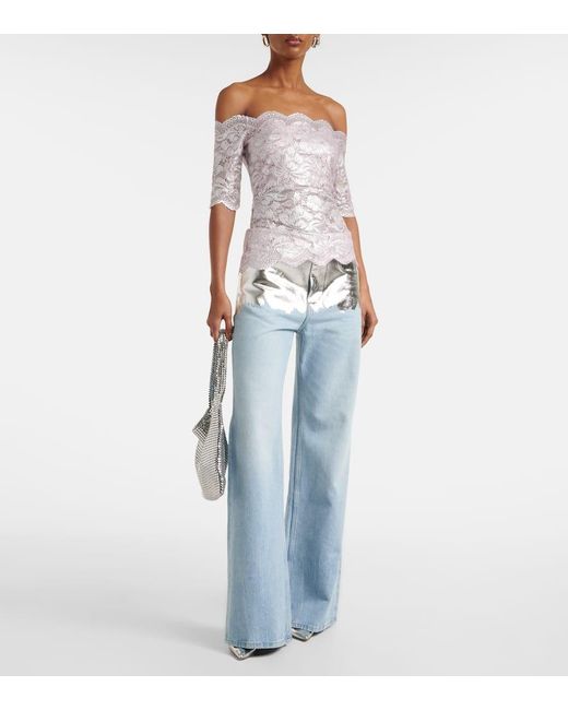 Jeans A Gamba Larga Metallizzati di Rabanne in Blue
