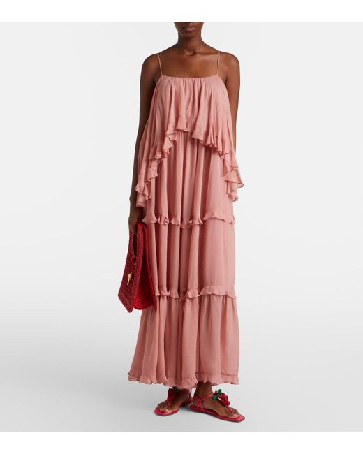 Aquazzura Pink Berry Raffia-Effect Thong Sandals