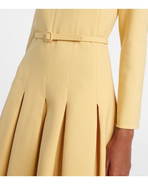Oscar de la Renta Yellow Pleated Crepe Midi Dress