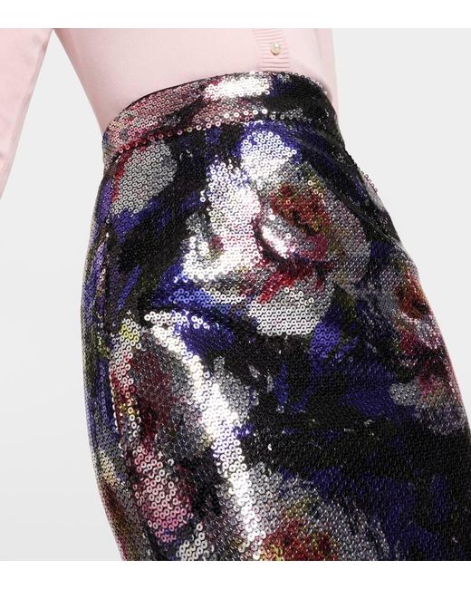 Jupe Midi A Sequins Et Fleurs Dolce & Gabbana en coloris Blue