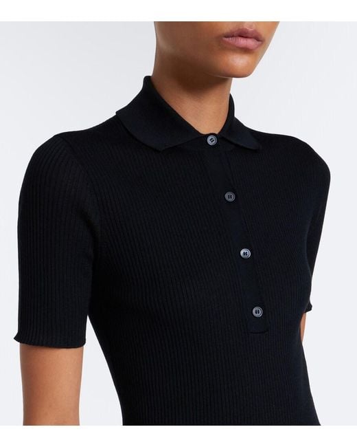 Fendi Black Ribbed-Knit Wool-Blend Polo Shirt