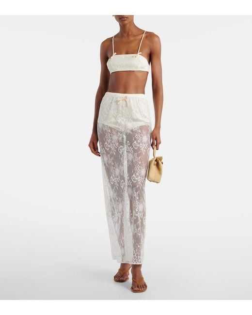 AYA MUSE White Eteri Bow-Detail Floral Lace Maxi Skirt