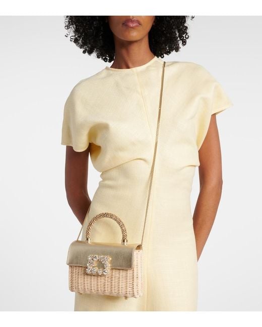 Roger Vivier Metallic Jewel Efflorescence Mini Rattan Tote Bag