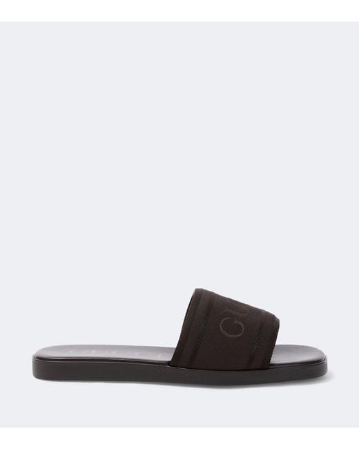Gucci Brown Logo Canvas And Leather Slides for men