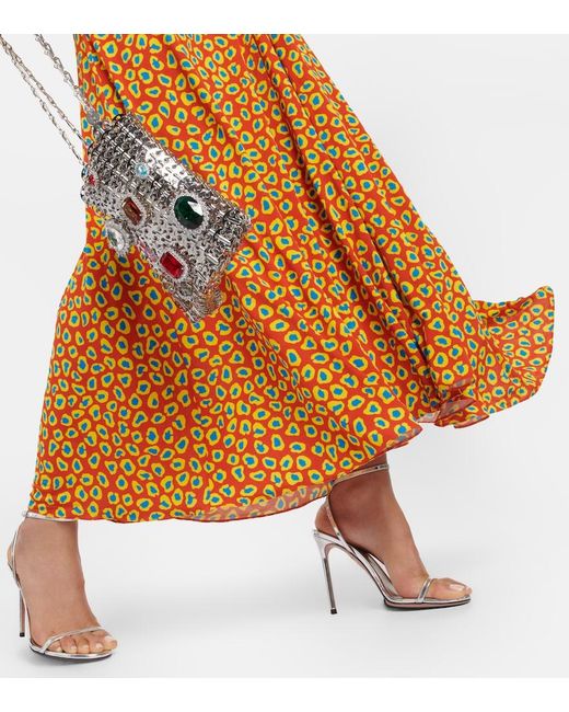 Rabanne Orange Low-Rise Printed Jersey Maxi Skirt