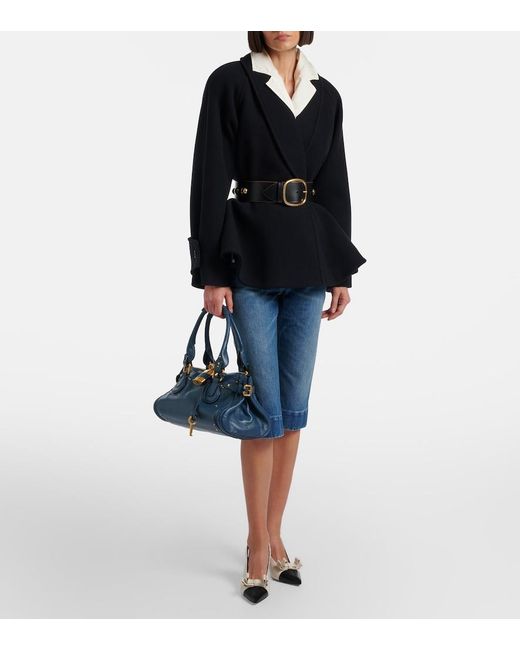 Chloé Black Peplum Wool-Blend Coat
