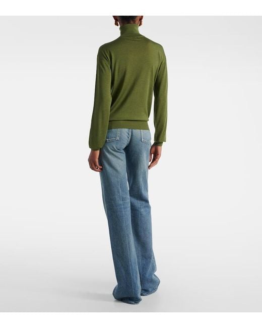 Saint Laurent Green Wool, Cashmere, And Silk Turtleneck Sweater