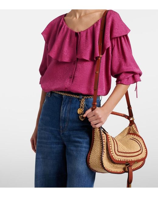 Chloé Brown Marcie Small Raffia-Effect Shoulder Bag