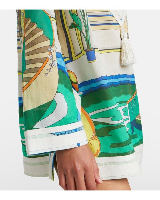 Tory Burch Blue Printed Cotton Voile Tunic