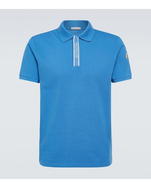Moncler Blue Logo-appliquéd Grosgrain-trimmed Cotton-piqué Polo Shirt for men