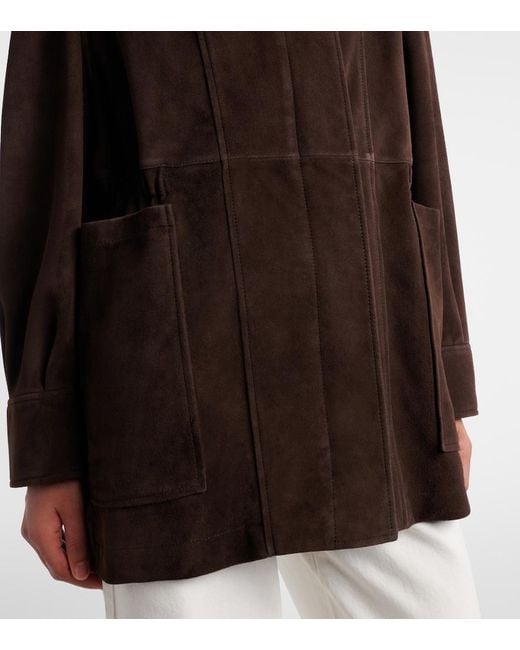 Nour Hammour Brown Grange Leather-Trimmed Suede Jacket