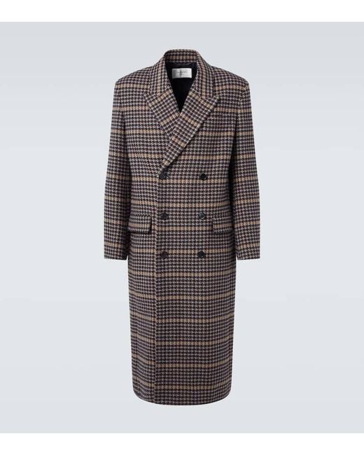 Saint Laurent Brown Houndstooth Wool Overcoat for men