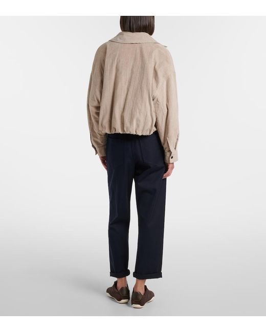 Brunello Cucinelli Blue Monili Cotton-Blend Straight Pants