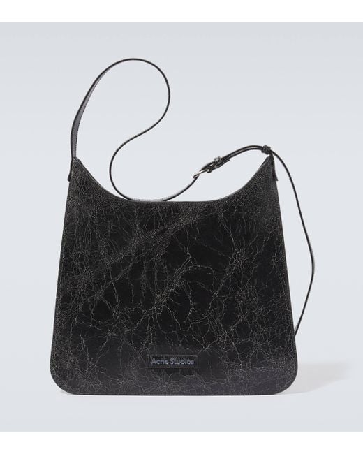 Acne Black Platt Distressed Leather Shoulder Bag for men