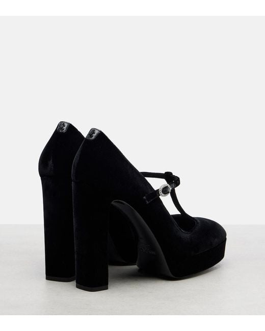 Jimmy Choo Black Marene 120 Velvet Mary Jane Pumps