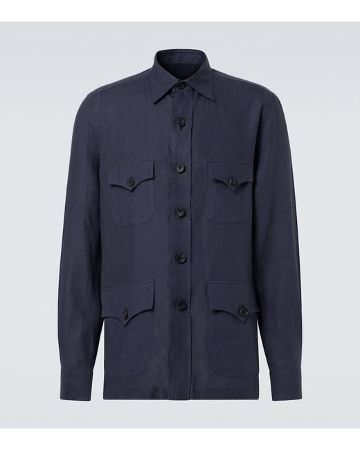 Rubinacci Blue Linen Jacket for men
