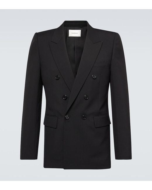 Saint Laurent Black Double-Breasted Wool Blazer for men