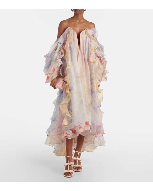 Zimmermann Pink Crush Linen And Silk Organza Maxi Dress