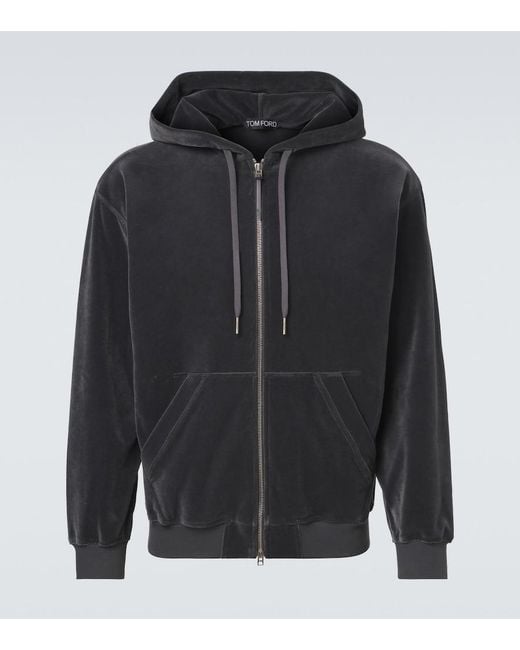 Tom Ford Black Cotton-Blend Velour Zip-Up Hoodie for men