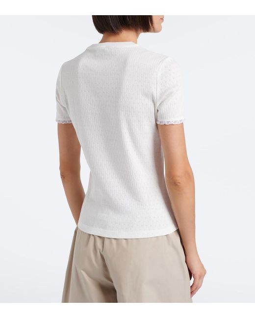 Miu Miu White Pointelle Cotton T-Shirt