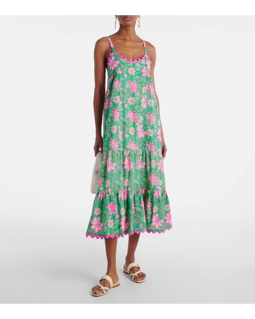 Juliet Dunn Green Printed Cotton Maxi Dress