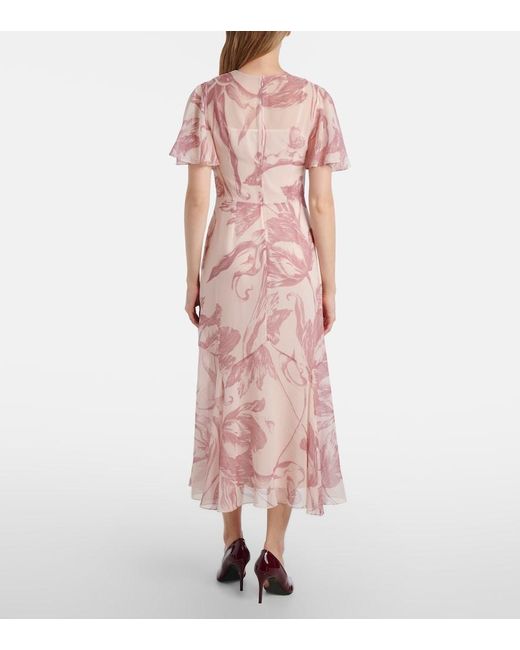 Erdem Pink Printed Silk-Chiffon Midi Dress