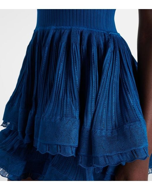Alaïa Blue Ribbed-Knit Top