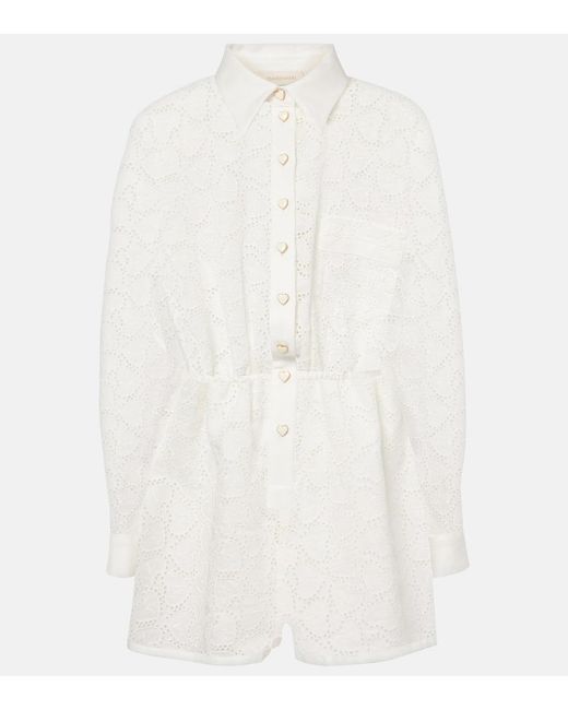 Zimmermann White Crush Embroidered Linen Playsuit