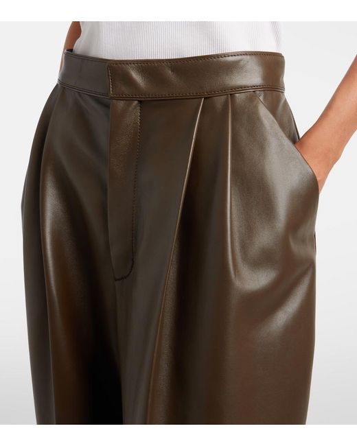 Bottega Veneta Brown Pleated Leather Straight Pants