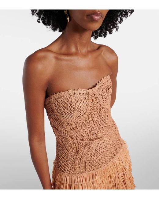 Jonathan Simkhai Brown Santana Raffia-Blend Bustier Dress