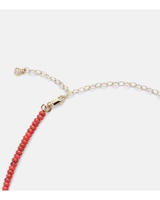 Sydney Evan Red Bamboo Coral And 14Kt Charm Necklace