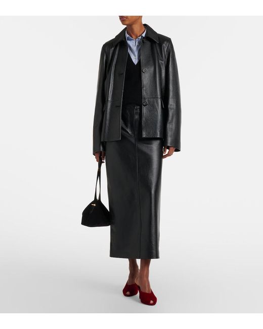 Totême Black Leather Midi Skirt