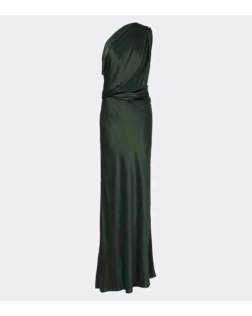 The Sei Green Draped One-Shoulder Silk Satin Gown