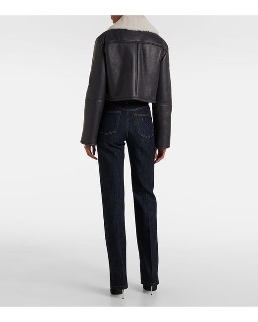 Dolce & Gabbana Black Cropped-Lederjacke Mit Shearling