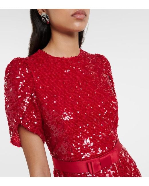 Erdem Red Sequin-embellished Puffed-shoulders Woven Maxi Dress