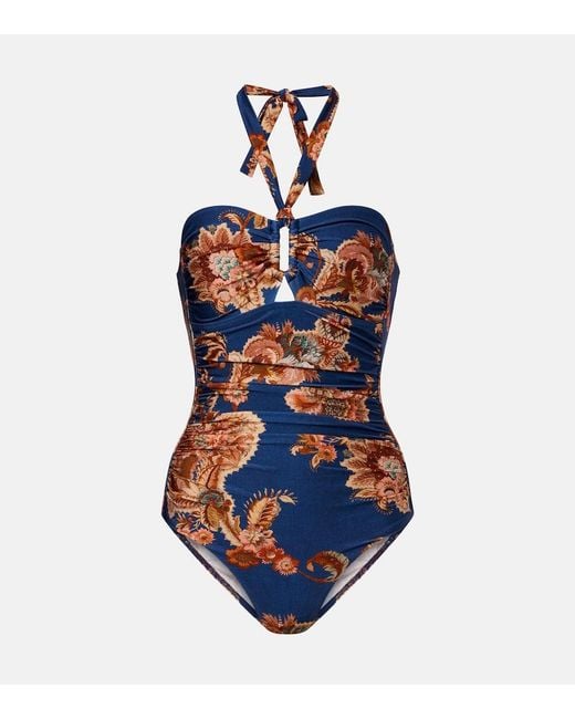 Zimmermann Blue Aster Printed Halterneck Swimsuit