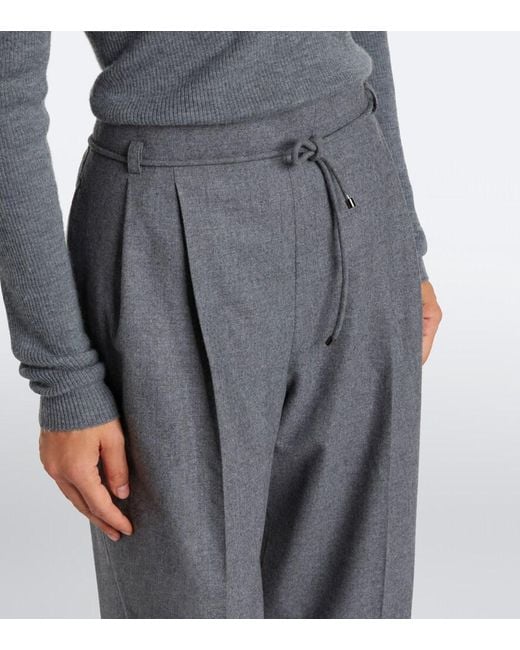 Max Mara Gray Belted Cashmere-Blend Wide-Leg Pants
