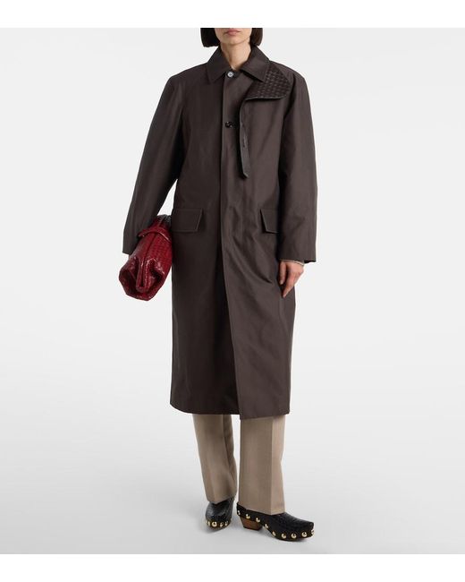 Bottega Veneta Black Intrecciato Leather-Trimmed Trench Coat
