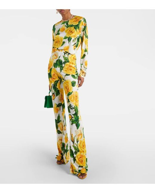 Pantaloni flared a vita alta con stampa di Dolce & Gabbana in Yellow