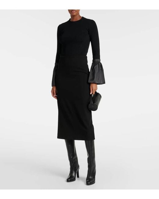 Jonathan Simkhai Black Agata Taffeta-Trimmed Ribbed-Knit Top