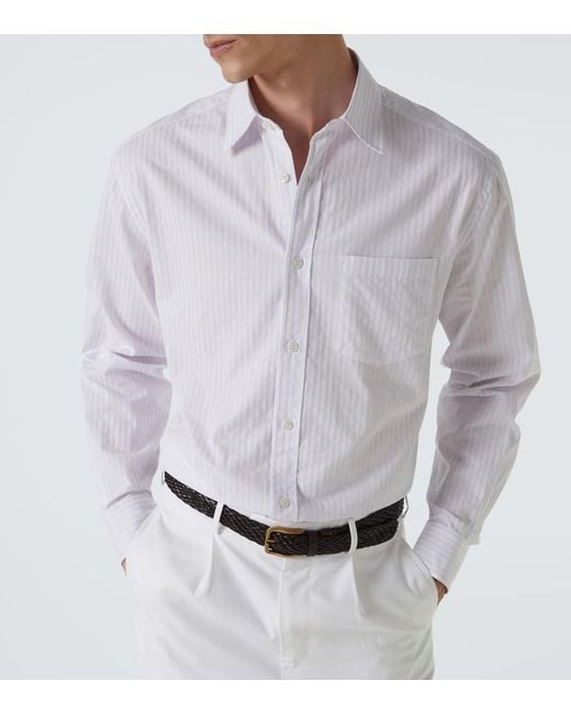 Dunhill White Striped Cotton Oxford Shirt for men